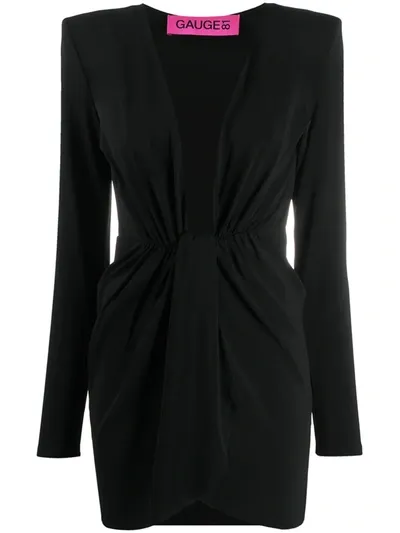 Gauge81 Ruched Long-sleeved Mini Dress In Black