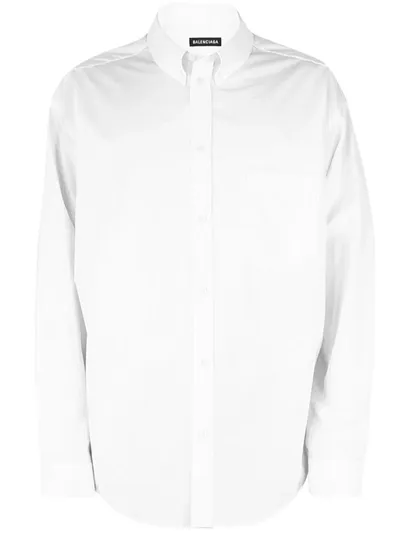 Balenciaga Logo Embroidery Shirt In White