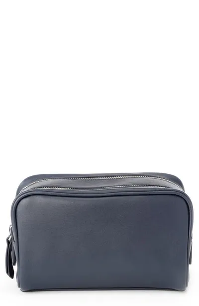 Royce Double Zip Leather Toiletry Bag In Navy Blue