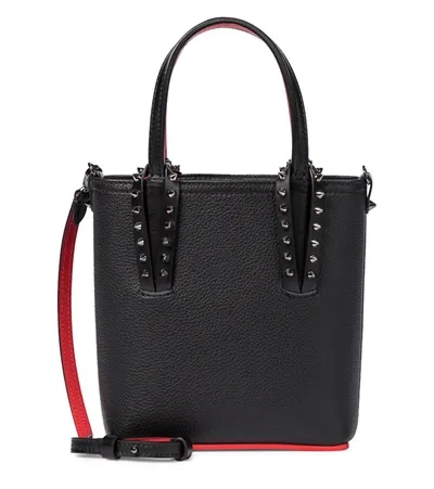 Christian Louboutin Cabata Empire Leather Spike Mini Tote Bag In Black Black