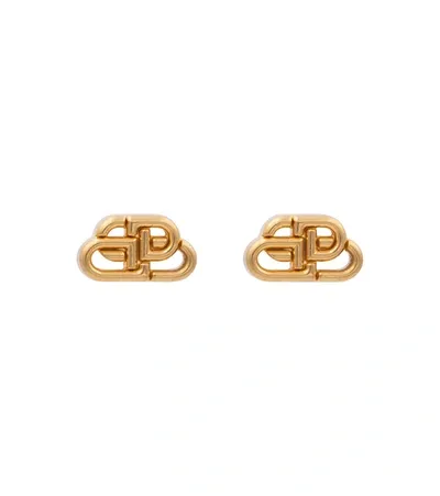 Balenciaga Womens Gold Logo-interlocking Gold-toned Brass Stud Earrings