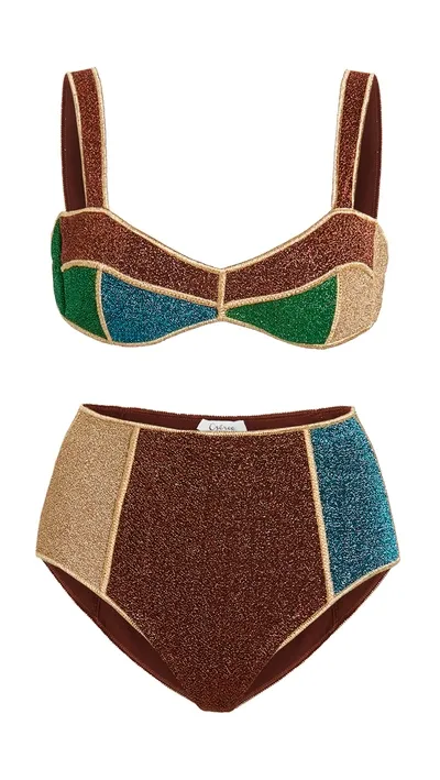 Oseree Color-block Stretch-lurex Bikini In Multi