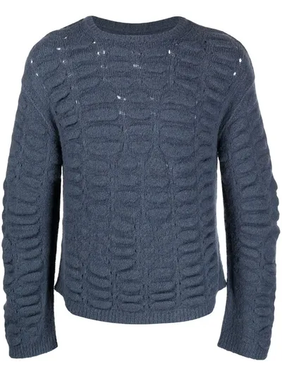 Rick Owens Textured-knit Crew Neck Jumper In Blue