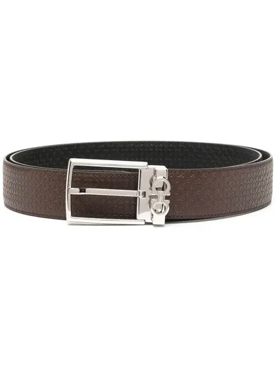 Ferragamo Debossed Gancini-motif Belt In Brown