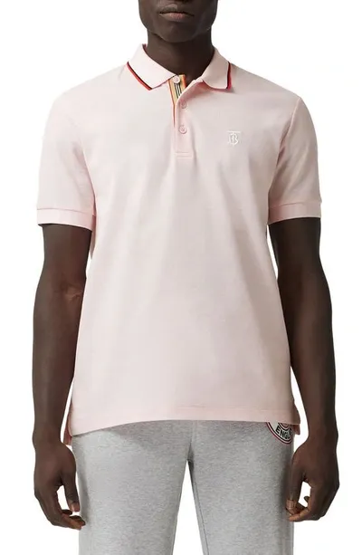 Burberry Walton Tb Embroidered Short Sleeve Cotton Pique Polo In Frosted Pink