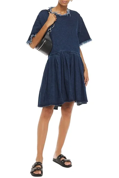 Marques' Almeida Belted Denim Dress In Dark Denim