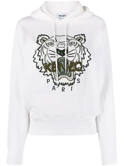 Kenzo Embroidered Tiger Hooded Sweatshirt In White,green