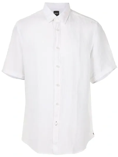 Hugo Boss Button-up Short-sleeved Linen Shirt In White