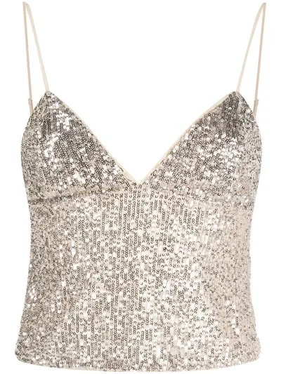 Rotate Birger Christensen Sequinned Cropped Camisole In Neutrals