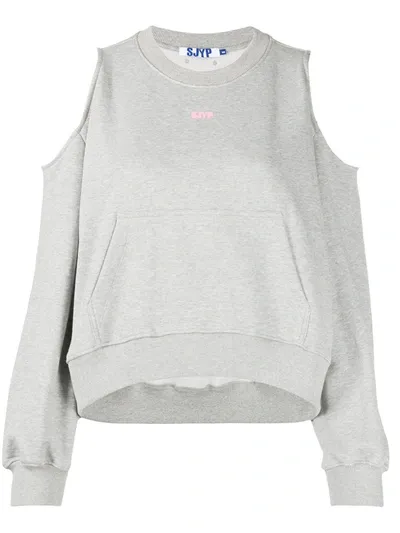 Sjyp Cold-shoulder Cropped Sweatshirt In Grey