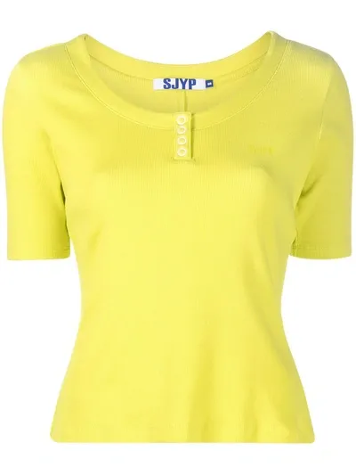 Sjyp Button-front Ribbed Top In Yellow