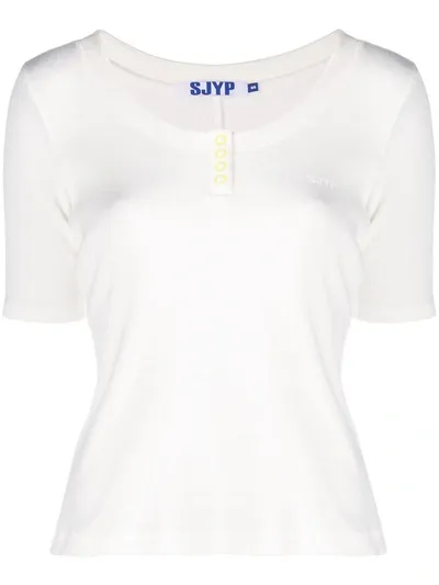 Sjyp Button-front Ribbed Top In White