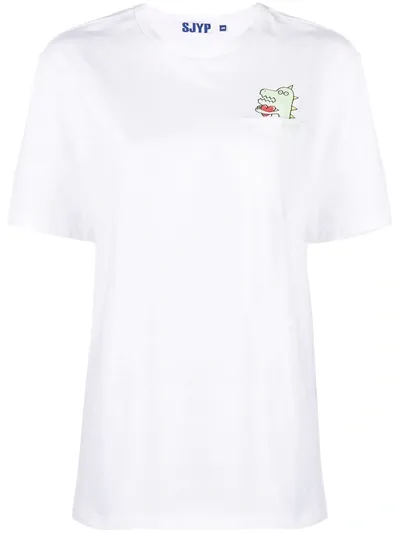 Sjyp Dino Pocket Cotton T-shirt In White