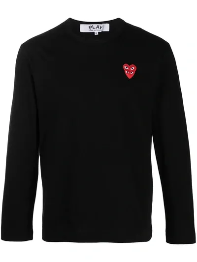 Comme Des Garçons Play Logo-embroidered Longsleeved T-shirt In Black