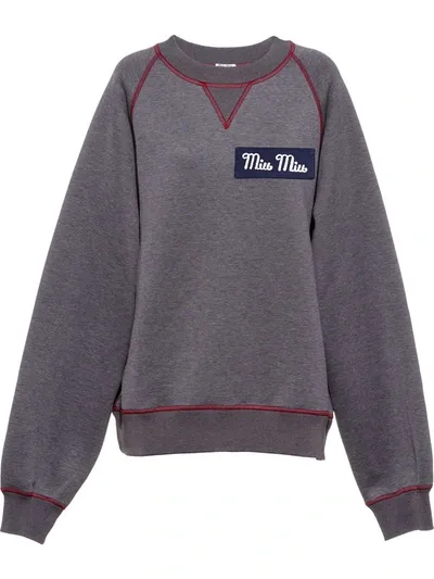 Miu Miu Contrast-stitch Sweatshirt In Grey