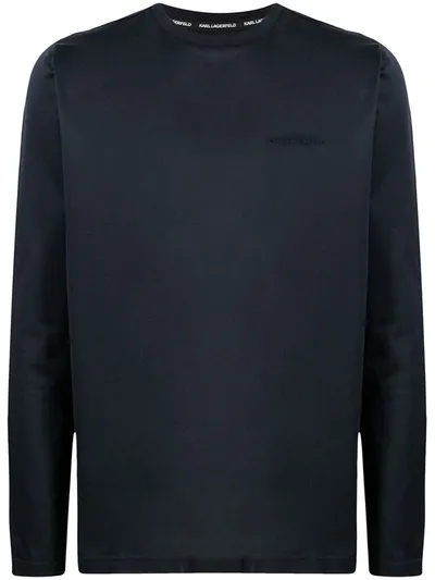 Karl Lagerfeld Logo Embroidered Long-sleeve Top In Blue