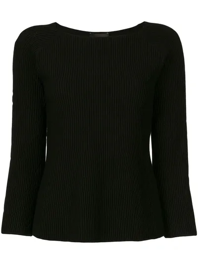 Emporio Armani Diamond-knit Ribbed Top In Black