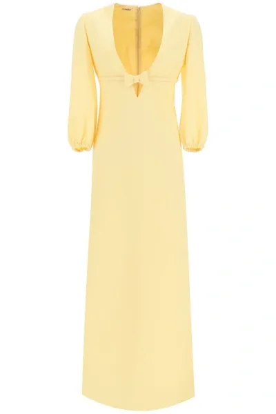 Miu Miu Bow-detail V-neck Dress In Vaniglia