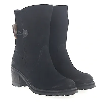 Ross B. Cowboy-/ Biker Ankle Boots Calfskin Lamb Fur Lambskin  Black In Schwarz