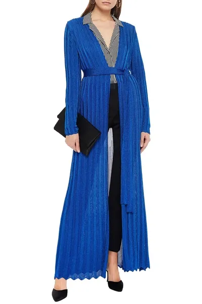 Missoni Belted Metallic Ribbed-knit Cardigan In Blue