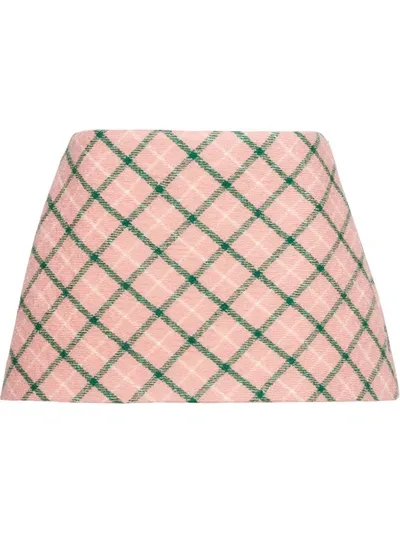 Miu Miu Once Upon A Time Check Felt Skirt In Pink