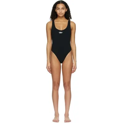 Off-white Logo Crisscross Strap One-piece Swimsuit In Black - White