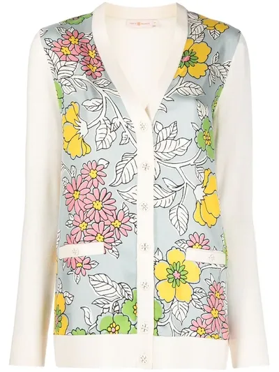 Tory Burch Wallpaper Floral-print Merino Cardigan In Neutrals