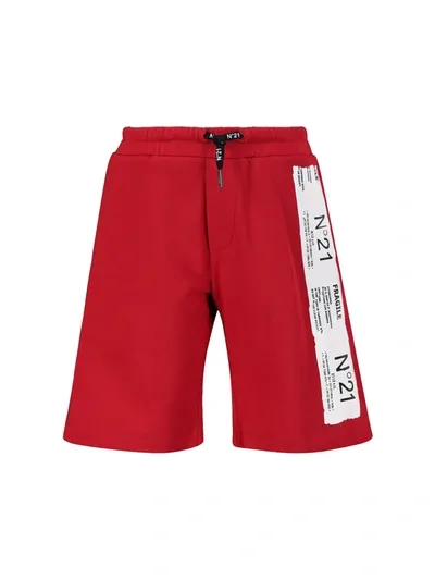 N°21 Teen Logo Print Track Shorts In Red