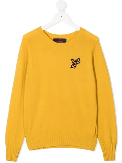 The Animals Observatory Kids' Logo Print Ribbed-knit Sweater In Yellow