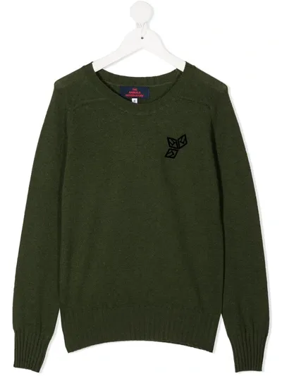 The Animals Observatory Kids' Logo Print Ribbed-knit Sweater In Green