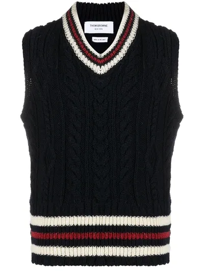 Thom Browne Cable-knit Vest In Blue