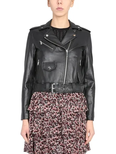 Michael Michael Kors Leather Biker Jacket In Black