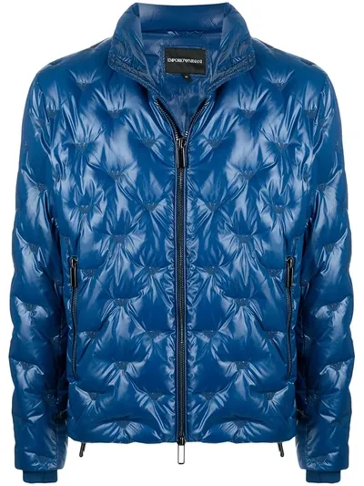 Emporio Armani Monogram-embroidered Quilted Jacket In Blue