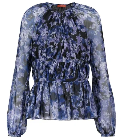 Altuzarra Therese Gathered Printed Georgette Blouse In Blue