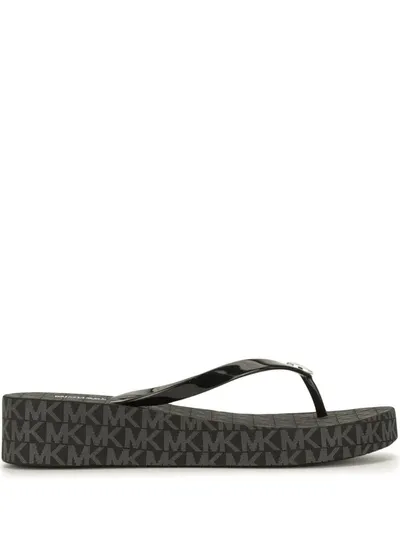 Michael Michael Kors Monogram Print Flip-flops In 001 Black