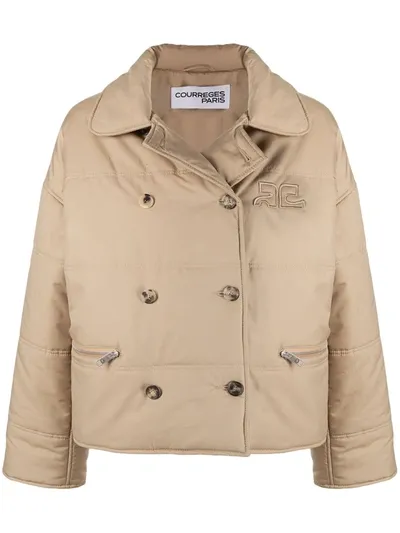 Courrèges Embroidered Puffer Jacket In Neutrals