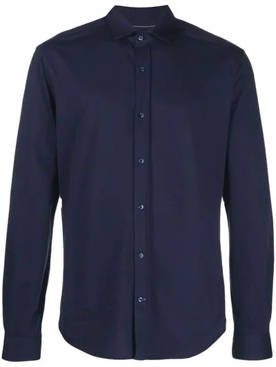 Brunello Cucinelli Longsleeved Curved Hem Shirt In Cobalt