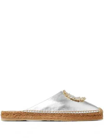 Jimmy Choo Nadene Metallic Slip-on Espadrilles In Silber