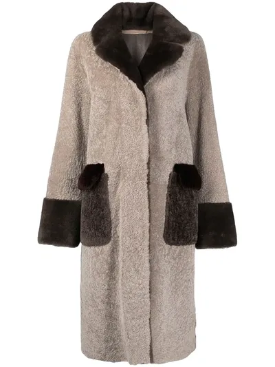 Suprema Reversible Belted Sheepskin Coat In Neutrals