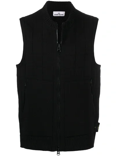 Stone Island Zip-through Sweater Vest In Black