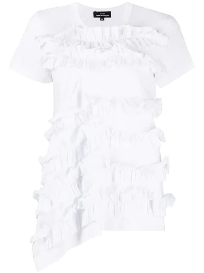 Comme Des Garçons Ruffled Front T-shirt In White