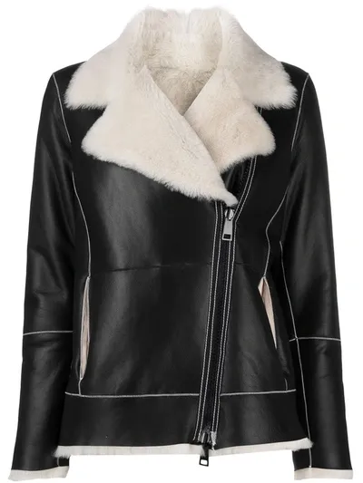 Suprema Zip-up Shearling-trimmed Jacket In Black