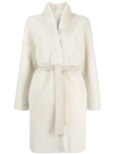 Suprema Shearling Wrap Coat In White