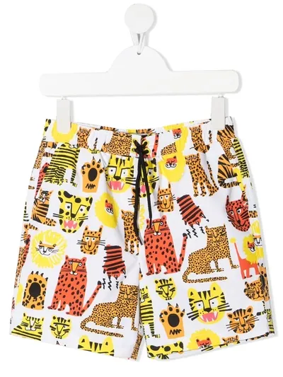 Stella Mccartney Kids' Little Boy's & Boy's Wild Cats Swim Shorts In White