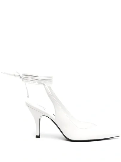 Attico Slingback Pumps With Ankle Ties In White