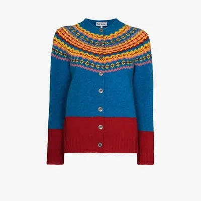 Molly Goddard Panelled Jacquard Knit Cardigan In Blue