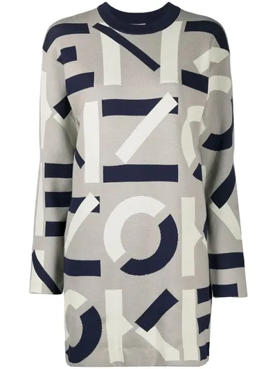 Kenzo Logo Intarsia Sweater Dress In Neutrals