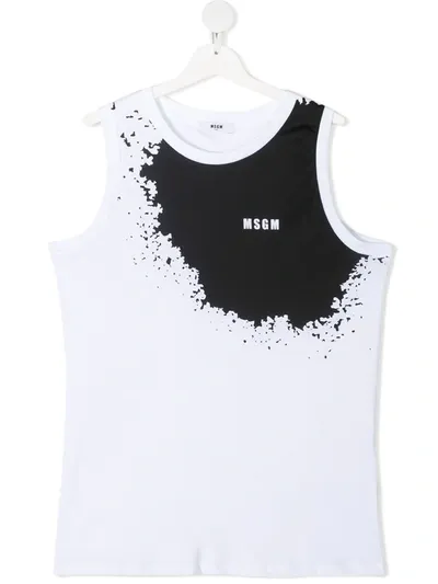 Msgm Teen Tie-dye Cotton Tank Top In White