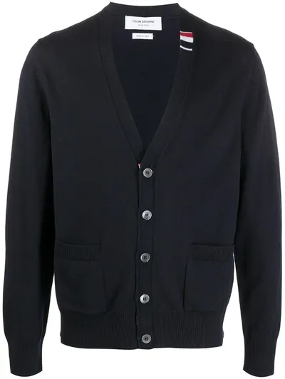 Thom Browne Rwb Stripe V-neck Cardigan In Blue