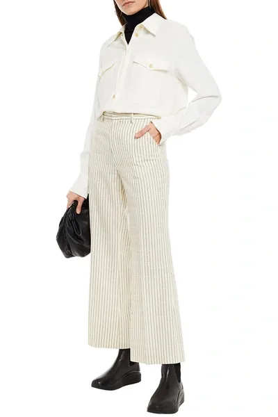 Maison Margiela Cropped Wool-jacquard Bootcut Pants In Ivory